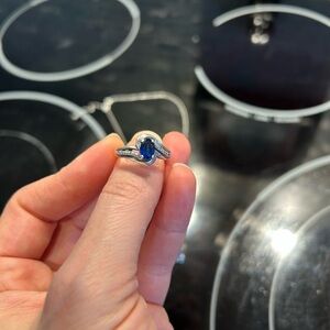 RYLOS Ring for Women Silver Swirl Ring with 7X5MM Oval Sapphire & Diamond Ring